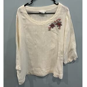 Hot Cotton Womens Linen Tunic Top Size 2X White Embroidered Floral Lagenlook